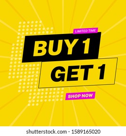 Buy 1 get 1 banner template, special offer poster for your business. Modern vector illustration