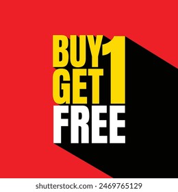 Buy 1 get 1 free 3d typography template design. Modern poster for business special deal buy one get one free. Big sale banner, poster, flyer on a red background.