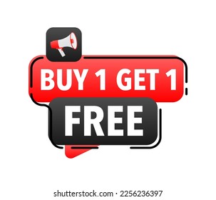 Buy 1 get 1 free Announcement Megaphone Label. Loudspeaker speech bubble.