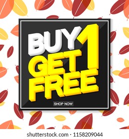 Buy 1 Get 1 Free, Autumn Sale poster design template, vector illustration