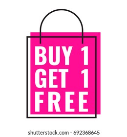 Buy 1 get 1 free. Bag icon. Vector illustration on white background. Business concept.