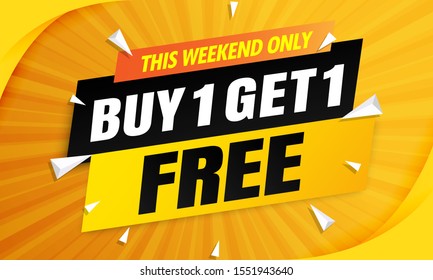 Buy 1 Get 1 Free banner template yellow svg