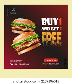 Buy 1 and Get 1 free burger flyer Template 