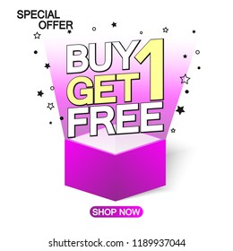 Buy 1 Get 1 Free, Christmas Sale poster, banner design template, Xmas discount, special offer, vector illustration