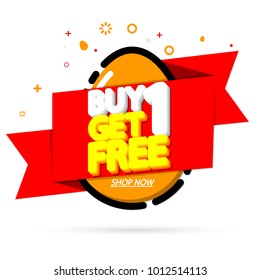 Buy 1 Get 1 Free, Easter sale tag, banner design template, discount app icon, vector illustration