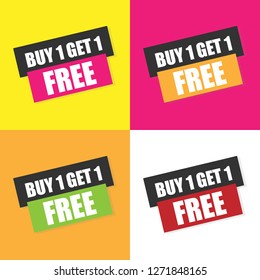 Buy 1 Get 1 Free graphic label sticker or icon design for promotional campaign or business marketing material 
