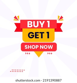 buy 1 get 1 free offer banner design vector shop now