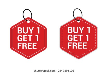 Buy, 1 to get 1 free offer label. Discount tag for special sale. Buy one get one free offer sale, banner vector design.