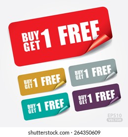 Buy 1 Get 1 Free On Rectangle Sticker And Tag - Vector 