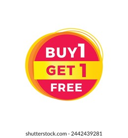 Buy 1 get 1 free red label icon for announcement, advertising, vector. Modern design template for banner.