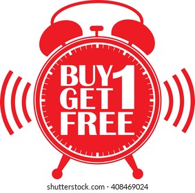 Buy 1 get 1 free red alarm clock, vector illustration