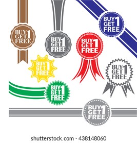 Buy 1 get 1 free red label. Buy 1 get 1 free red sign. Buy 1 get 1 free red banner. Vector illustration