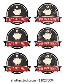 Buy 1 Get 1 Free retro grunge badges set