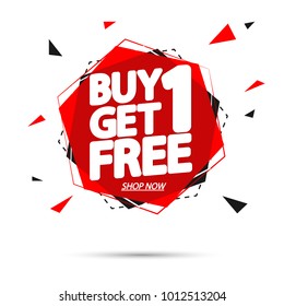 Buy 1 Get 1 Free, sale tag, banner design template, app icon, vector illustration