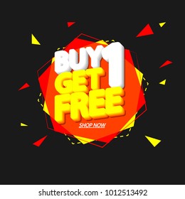 Buy 1 Get 1 Free, sale tag, banner design template, app icon, vector illustration