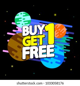 Buy 1 Get 1 Free, sale tag, banner design template, discount app icon, vector illustration