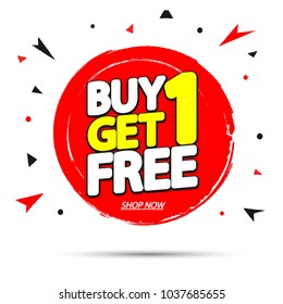 Buy 1 Get 1 Free, sale tag, banner design template, discount app icon, vector illustration