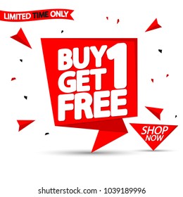 Buy 1 Get 1 Free, sale speech bubble banner, discount tag design template, app icon, vector illustration svg