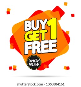 Buy 1 Get 1 Free, sale tag, banner design template, discount app icon, vector illustration