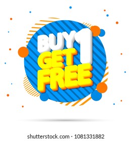 Buy 1 Get 1 Free, sale tag, banner design template, discount app icon, vector illustration