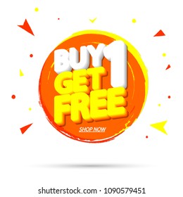 Buy 1 Get 1 Free, sale tag, banner design template, discount app icon, vector illustration