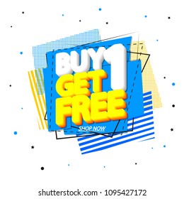 Buy 1 Get 1 Free, sale tag, banner design template, discount app icon, vector illustration