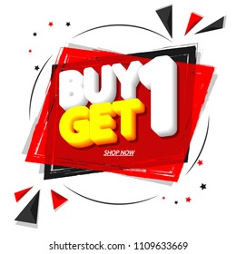 Buy 1 Get 1 Free, sale tag, discount banner design template, app icon, vector illustration