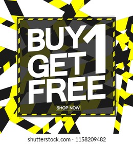 Buy 1 Get 1 Free, Sale poster design template, vector illustration