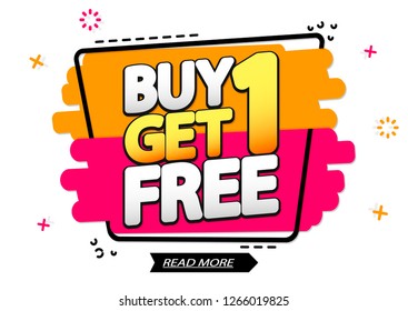 Buy 1 Get 1 Free, Sale banner design template, discount tag, special offer, vector illustration