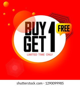 Buy 1 Get 1 Free, Sale banner design template, discount tag, mega offer, vector illustration