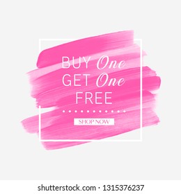 Buy 1 Get 1 Free sale sign over watercolor art brush stroke paint background - Vector.