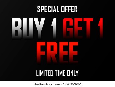 Buy 1 Get 1 Free, Sale poster design template, special offer, half price, vector illustration