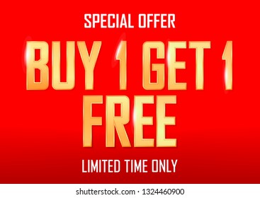 Buy 1 Get 1 Free, Sale poster design template, special offer, half price, vector illustration - Shutterstock ID 1324460900