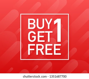 Buy 1 Get 1 Free, sale tag, banner design template. Vector stock illustration.