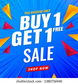 buy 1 get 1 free sale banner template.Vector blue background