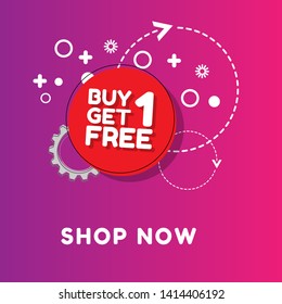 Buy 1 Get 1 Free, sale tag, banner design template,concept for discount. red color. circle shape