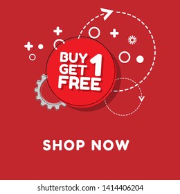 Buy 1 Get 1 Free, sale tag, banner design template,concept for discount. red color. circle shape