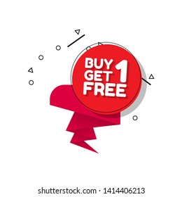 Buy 1 Get 1 Free, sale tag, banner design template,concept for discount. red color. circle shape