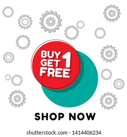 Buy 1 Get 1 Free, sale tag, banner design template,concept for discount. red color. circle shape