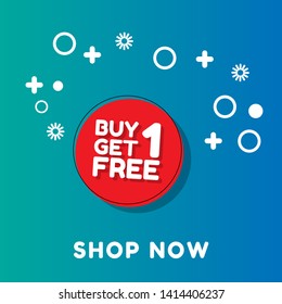 Buy 1 Get 1 Free, sale tag, banner design template,concept for discount. red color. circle shape