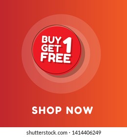 Buy 1 Get 1 Free, sale tag, banner design template,concept for discount. red color. circle shape