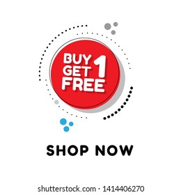 Buy 1 Get 1 Free, sale tag, banner design template,concept for discount. red color. circle shape