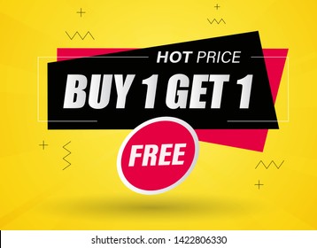 Buy 1 Get 1 Free, sale tag, banner design template, discount app icon