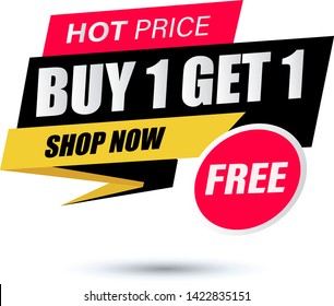 Buy 1 Get 1 Free, sale tag, banner design template, discount app icon