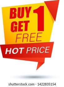 Buy 1 Get 1 Free, sale tag, banner design template, discount app icon