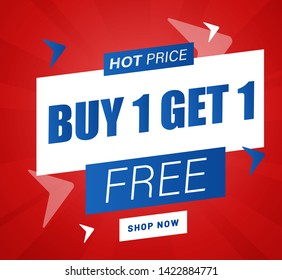 Buy 1 Get 1 Free, sale tag, banner design template, discount app icon
