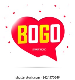Buy 1 Get 1 Free, sale banner design template, bogo discount speech bubble tag, vector illustration