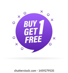 Buy 1 Get 1 Free, sale tag, banner design template, app icon, vector illustration.