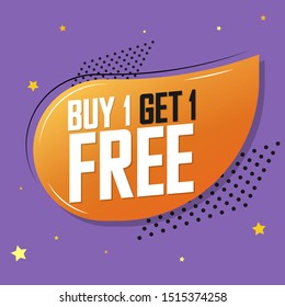 Buy 1 Get 1 Free, Sale banner design template, discount tag, app icon, vector illustration