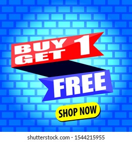 Buy 1 Get 1 Free, sale speech bubble banner, discount tag design template, app icon, vector illustration.editable text